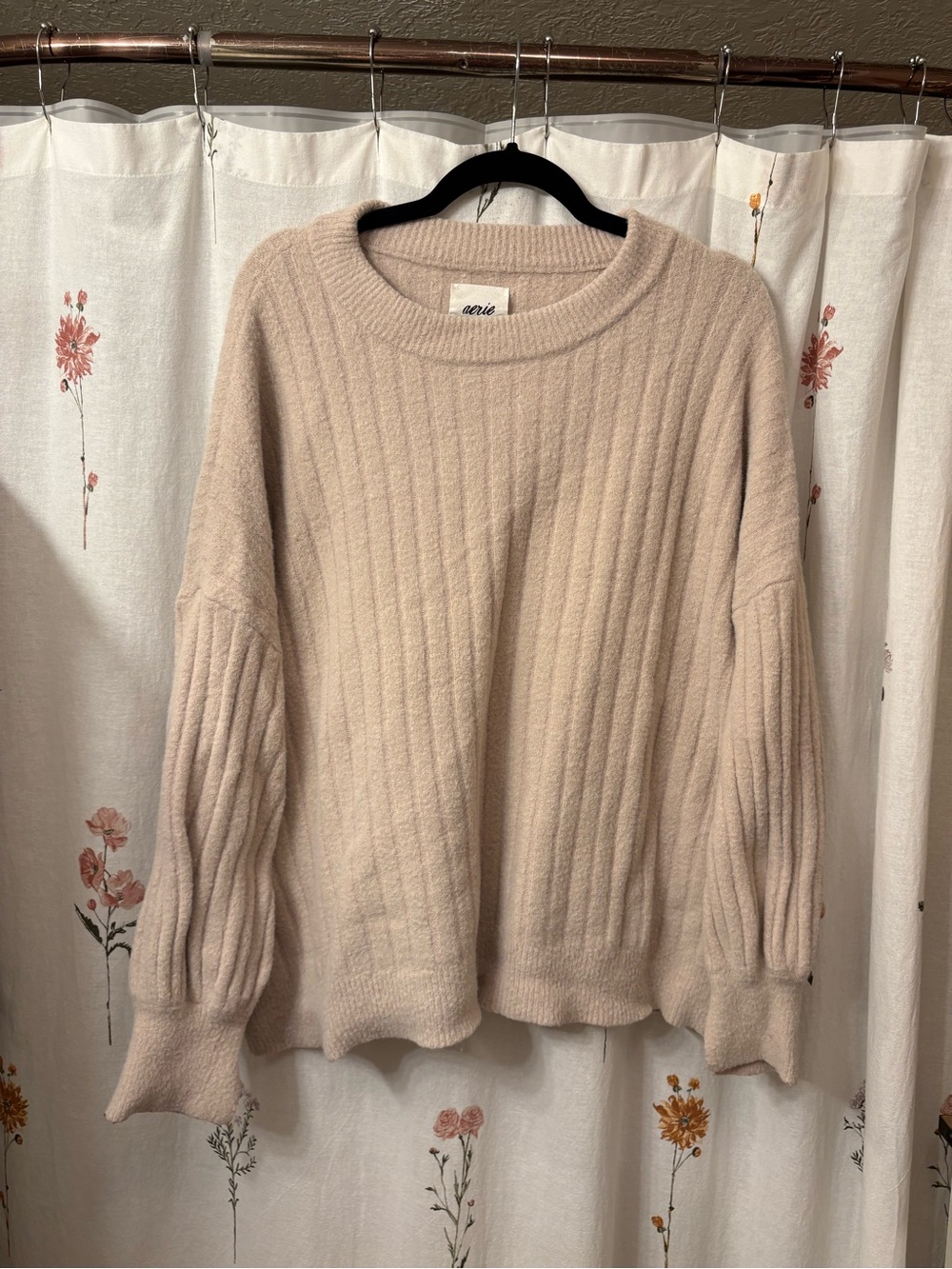 aerie Soft Ribbed Crewneck Sweater in Light Taupe
